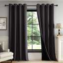 FMFUNCTEX 100% Blackout Curtains for Bedroom, Black Curtains 84 Inches Long Textured Thermal Insulated Curtains for Living Room Drapes, Black Out Drapery Grommet Room Darkening 2 Panels