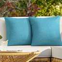 ReeQuo Pack of 2 Outdoor Throw Pillow Covers,Decorative Solid Line Waterproof Pillow Cases Farmhouse Cushion Covers for Garden Patio Sofa Home Decoration 18x18 Inch Turquoise