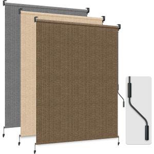 HOMEDEMO Outdoor Roller Shades for Patio, 4'W x 8' H Roll up Shade for Outside, Sun Roller Shade Cloth Roll Blinds Cordless Waterproof for Porch Gazebo Pergola Balcony Backyard Mocha, 48"W x 96"H