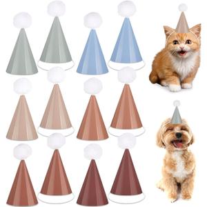 48Pcs Mini Boho Birthday Party Hats for Stuffed Animals 3Inch Adjustable Cone Caps with DIY Pom Poms Colorful Neutral Mini Party Hats Pets Dolls Kids Small Boho Birthday Decorations Kit for Holidays