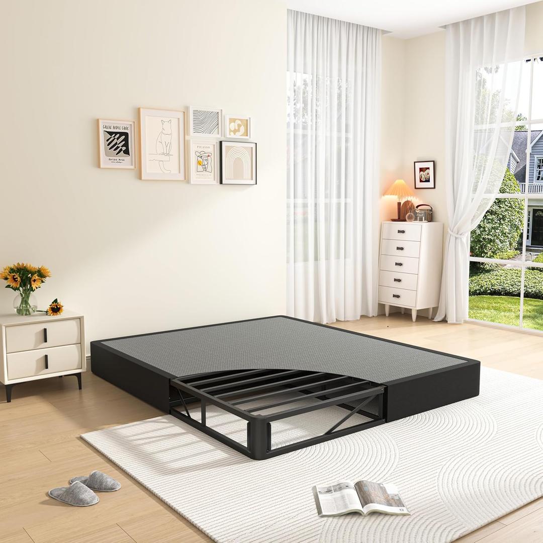 MAF Cal King Size King Box Spring, 7 Inch High Profile Box Spring Cal King 3500 lbs Black Heavy Duty Metal Mattress Foundation with Easy Clean Fabric Cover, Easy Assembly