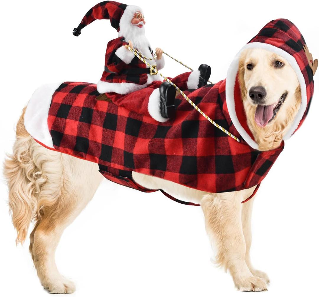Dog Cat Christmas Winter Plaid Hoodie Coat for Pet - Santa Claus Xmas Dog Clothes XXL