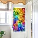 Colorful Wavy Stained Glass Window Film Window Privacy Film Stained Decals Static Cling Sun Blocking Decor for Home Office Windows Doors Glass Partitions 17.7x39.3 inch