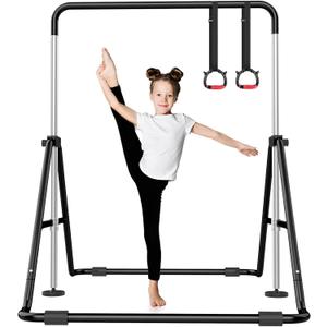 Foldable Gymnastics Bar, 5-Height Adjustable Gymnastic Bars for Kids at Home,Robust & Stable for Indoor/Outdoor Using,Weight Limit 140LBS