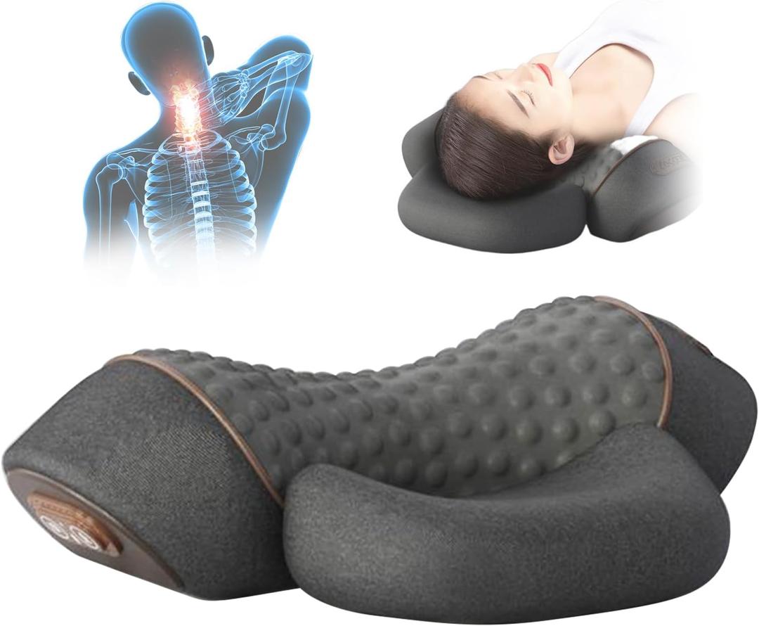 3-in-1 Neck Massager Pillow with Heat, Vibration and Cervical Traction, Ergonomic Neck Support Aid and Neck Support Pillow for Pain Relief, Deep Tissue Neck and Shoulder Massager