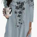 Poetsky Womens Tunic Tops for Leggings with Pockets Vneck 3/4 Length Sleeve Shirt Casual Long T-Shirts 2XL White