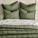 EverGrace 3 Pieces Luxurious Queen Velvet Quilts, Ultra Soft Lightweight Velvet Comforter Set, Matelasse Oversized Bedspread Coverlet for All Season with 2 Shams, Olive Green, 92"x96", Full/Queen