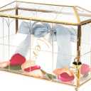 12.6" Glass Card Box Wedding Card Box with Lock for Wedding Reception Cosmetic Home Decor, Handmade Large Geometric Terrarium with Hinged Lid, Brass Frame - (Golden/House)
