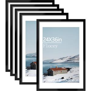 24x36 Picture Frame Set of 5, Black Poster Frame, Display Pictures 20 x 30 with Mat or 24 x 36 Without Mat for Horizontal or Vertical Wall Mounting, Wall Gallery Frame for Artwork, 24x36-5PACK
