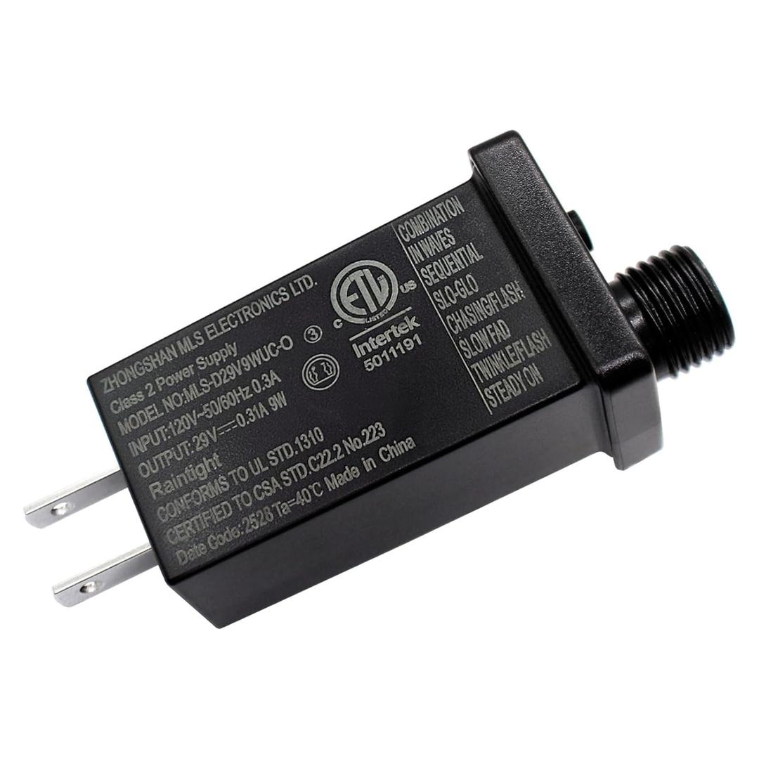 Transformer Class Two LED Power Supply, Waterproof IP44 Low Voltage Seasonal Use LED Driver US CA Plug for Christmas String Light (29V/9W)