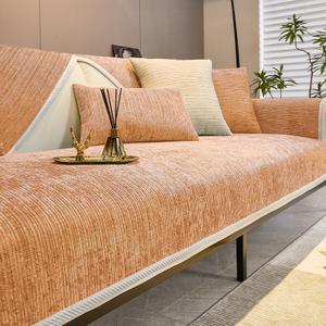 Fun Fuzzy Couch Covers for Sofa,Simple Striped Chenille Anti-Scratch Couch Cover,Chenille Sofa Covers Washable for Sectional Sofa,Chenille Non Slip Textured Couch Covers,Orange-35 x47