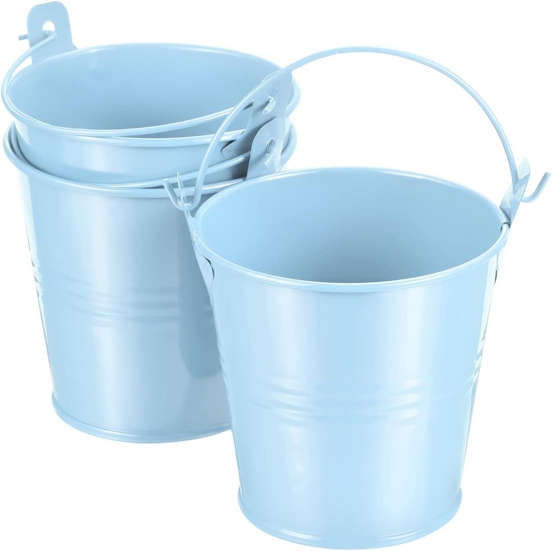PATIKIL 3" Height Mini Metal Bucket, 3 Pack Colorful Metal Succulents Pot Party Decorative Pails with Handles for Small Succulents, Light Blue