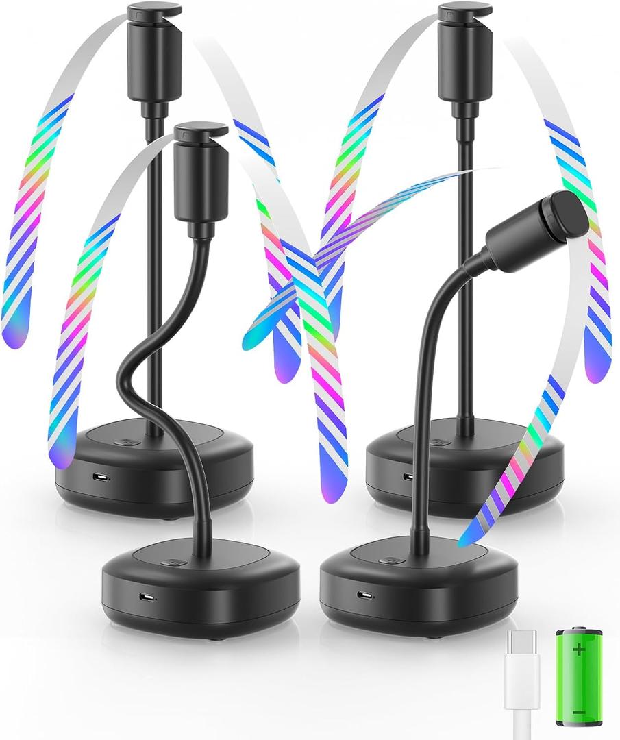 4 Pack Food Table Fan, 2000mAh USB Powered Rechargeable Food Fan, Portable Fan with Flexible Goose-Neck and Soft Blades for BBQ, Patio, Party (Black)