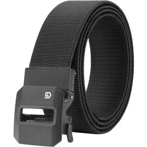FAIRWIN Ratchet Belt Men - Tactical Stretch Nylon Web Work Belts, Gift for Casual Jeans, Pants, Golf, and Everyday Use (L(Waist 42"-46"), Black)