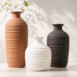 Dobbyby Ceramic Vase Set of 3 Neutral Decorative Vase for Farmhouse, Boho, or Rustic Home Decor Pottery Vases for Pampas Grass Living Room Bedroom Table Mantel Entryway Shelf (01-Brown)