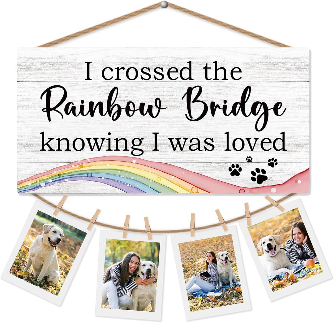 Cat Dog Memorial Gifts Picture Frame Photo Holder for Wall, Bereavement Sympathy Gifts for Loss of Dog Cat Pet, Pet Memorial Hanging Photo Display Wall Decor, 12x6