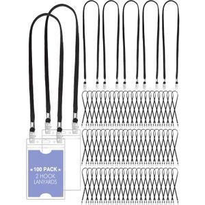 Patelai 100 Pack Double Clip Lanyards Bulk Face Mask Lanyard Twist Free 2 Hook Design Adjustable Badge Neck Strap for ID Name Badge Holder Back to School Conference Office Class Essential (Black)