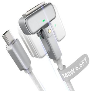 Hugener Magnetic 3 Rotating Cable USB-C 6.6FT Compatible with M4/M3/M2 MacBook Air Pro Charger, 140W Magnetic Safe 3 Cable for MacBook Air (13"/15" 2025/2024/2023/2022), Pro (16"/14" 2024/2023/2021) (White)