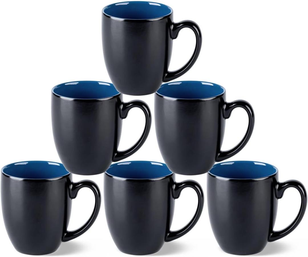 GBhome 12oz Coffee Mugs Set of 6, Large Ceramic Coffee Mugs for Man, Woman, Dad, Mom, Modern Coffee Mugs Set with handle for Tea/Latte/Cappuccino/Milk/Cocoa. Dishwasher&Microwave Safe,Blue