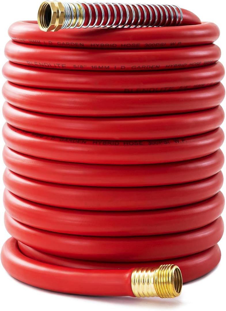 5/8" Garden Hose 100ft, -40 To 190 Hot/Cold, Heavy Duty,Flexible, 300psi Working, 1000psi Burst, 3/4" Brass Fittings with Hose Protector Coil Spring for Outdoor,Yard, Farm
