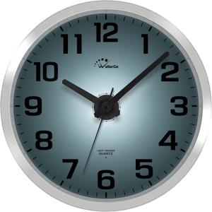 WallarGe Night Light Wall Clock for Bedroom - Silent Lighted up Wall Clock Glow in The Dark, Battery Operated Wall Clocks for Living Room/Kitchen, Easy to Read Large Digital Display, 12 Inch (Silver)