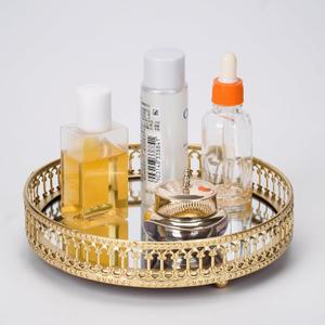 Gold Mirrored Vanity Tray for Bathroom Counter,Metal Decorative Jewelry Storage Tray Cosmetic Perfume Organizer for Dresser,Bedroom,Home Decor,Suit for Candle Holder,Coffee Table Centerpiece,S (6.8")