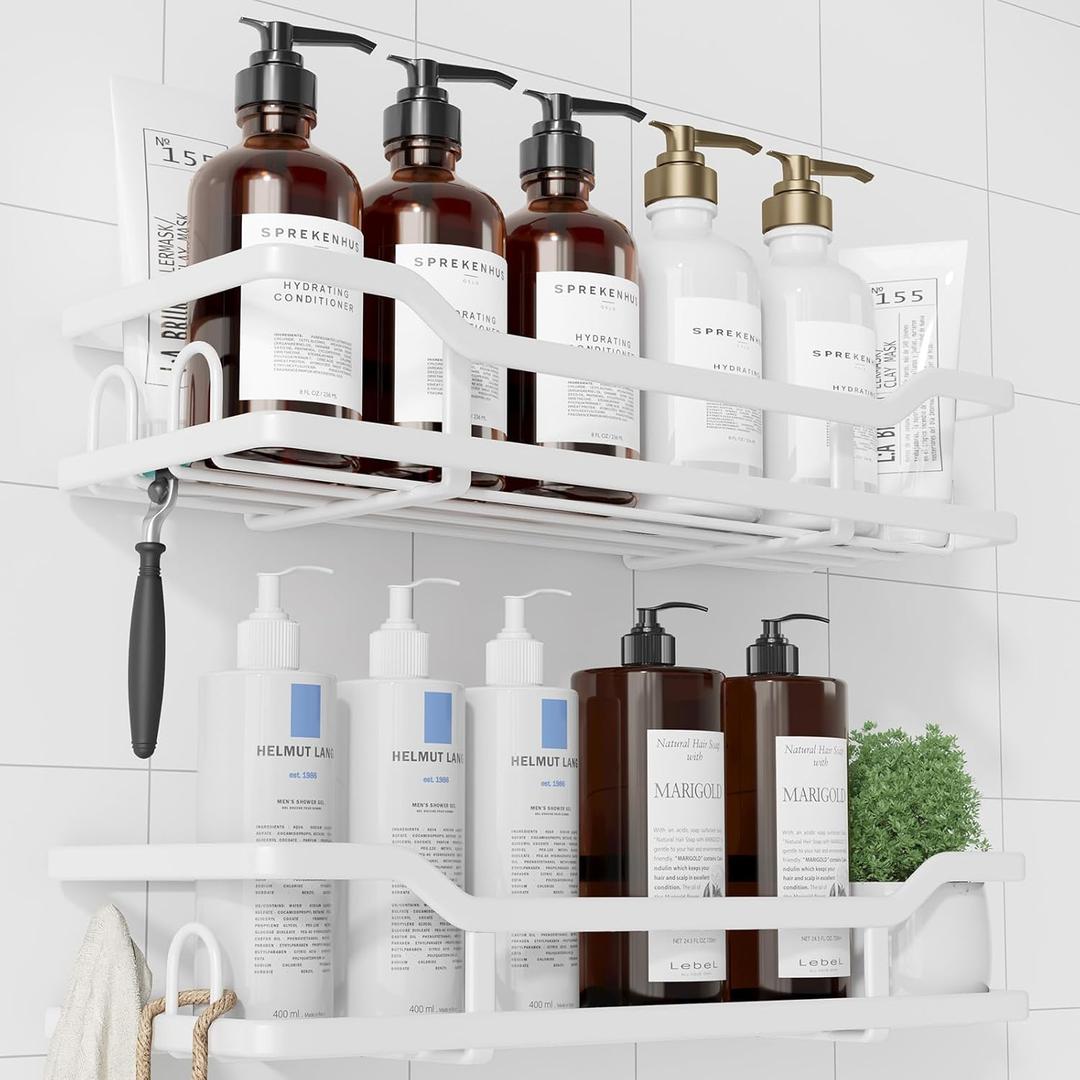 Kitsure Extra Large Shower Caddy - Adhesive Shower Organizer, Stainless Steel Shelf, No Drill Bathroom Storage, Home Decor Accessories, 2 Pack, White
