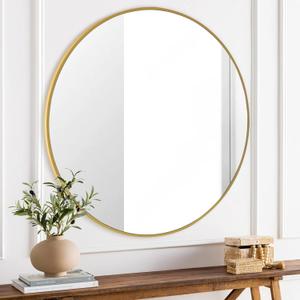 CULER Round Gold Bathroom 36 Inch Mirror,Circle Wall Modern Mirror for Bedroom,Hanging Vanity Tempered Glass Mirrors for Entryway or Living Room