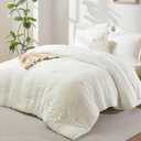 CozyLux Queen Comforter Set Ivory Seersucker 7 Pieces Bed in a Bag Queen Comforter Set with Sheets, Luxury Soft Bedding Set with Down Alternative Comforter, Sheets, Pillowcases & Shams for All Seasons