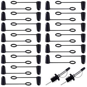 Isslly 30 PCS Pourers Dust Caps, Rubber Liquor Pour Caps, Black Spout Pourers Covers with Loop, Dustproof Liquor Bottles Spouts Caps