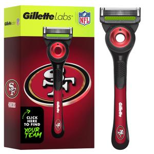 Gillette Labs Special NFL 49ers Edition Shaving Razor for Men - 1 Handle, 4 Razor Blade Refills & Magnetic Stand, GilletteLabs with Exfoliating Bar