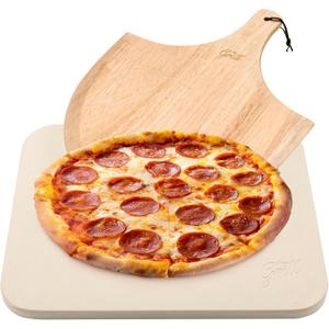 HANS GRILL PIZZA STONE | Rectangular Pizza Stone For Oven Baking & BBQ Grilling With Free Wooden Peel | Extra Large 15 x 12" Inch Durable Cordierite Cooking Stone.