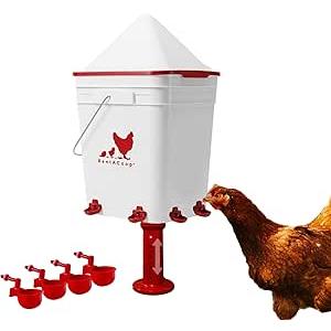 5 Gallon Chicken Waterer - 4 Horizontal Side Mount Poultry Nipples - for Up to 30 Chickens - Coop Feeder