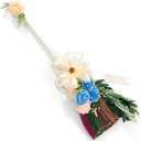 Elegant Wedding Brooms Bride Bridegroom, Jumping The Broom for Wedding, Natural Whisk Broom with Ribbons, Artificial Pearl, Leaves, Roses for Decorative