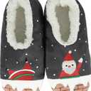 BenSorts Fuzzy Slipper Socks for Women Funny House Slippers with Grips (5-6.5, 1 Pair Christmas Grey)