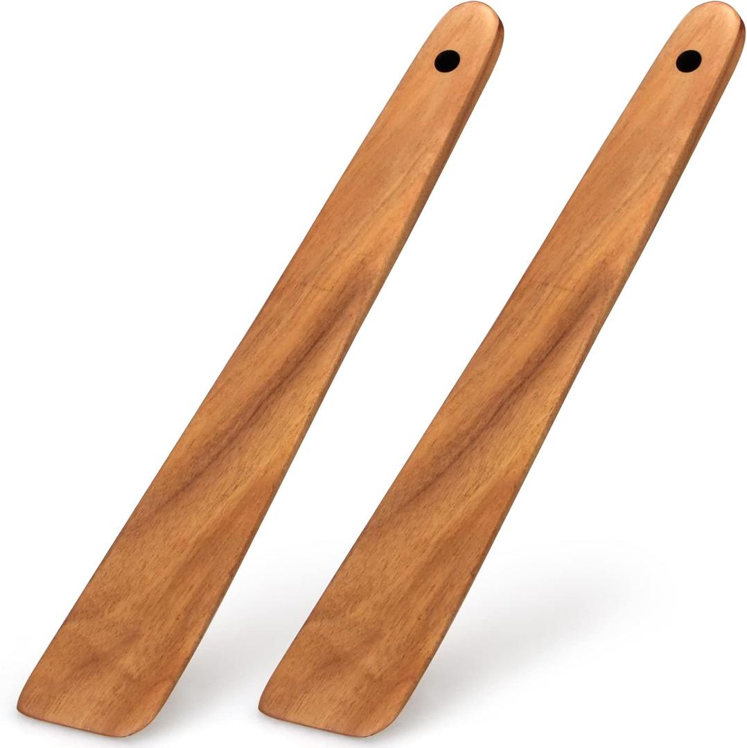 2 Pcs Teak Wood Spatula Set Non Toxic Cooking Utensils Spurtle Kitchen Tools Turner Bamboo Wooden Spatulas for Cooking Spoon Flat Egg Flipper Spatula Kitchen Utensil Set Sourdough Scraper Stirrer