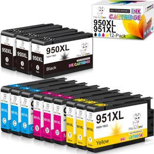 Miss Deer 950 951 Ink Cartridges Combo Pack, Compatible Replacement for HP 950XL 951XL HP950 HP951 XL for OfficeJet Pro 8600 8610 8100 8615 8620 8625 251dw Printers 12-Pack Black/Cyan/Magenta/Yellow