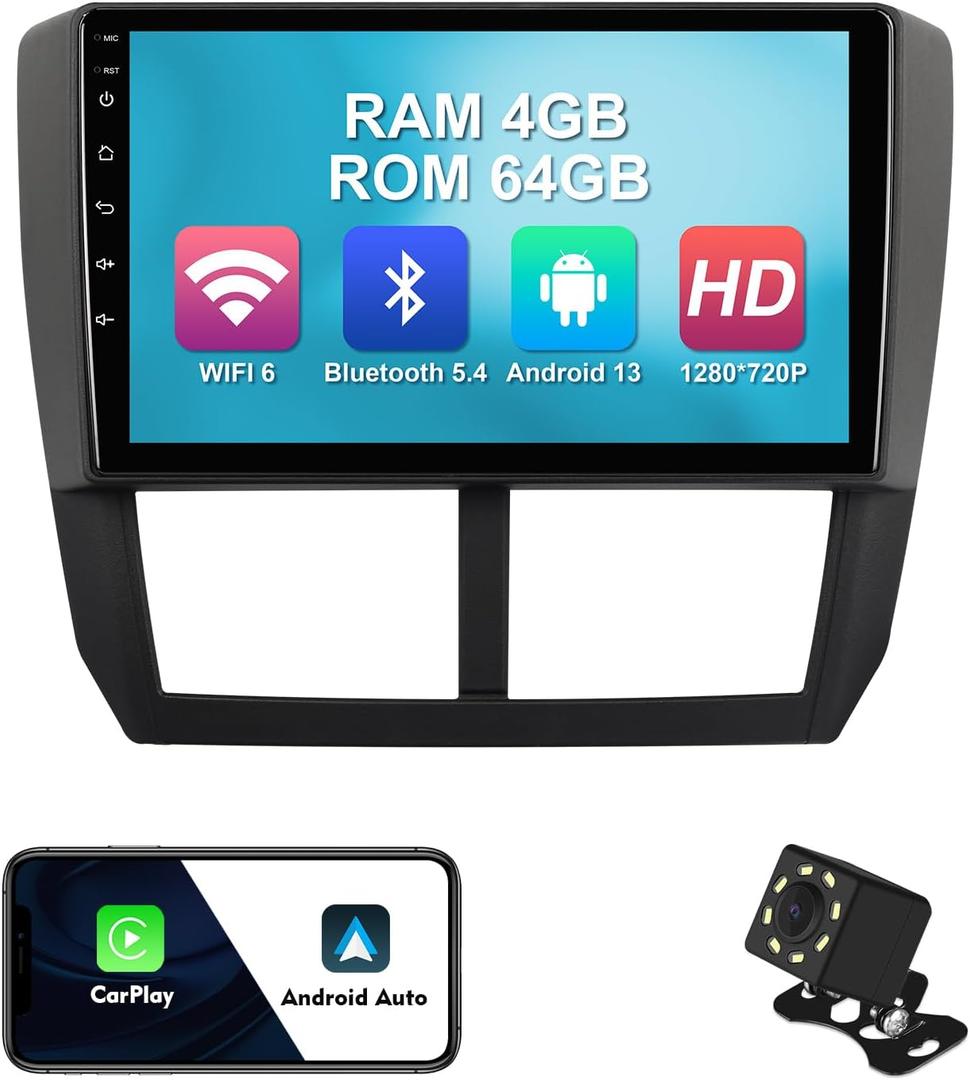 2+32G 9 inches Android 10 Double Din Car Stereo for Subaru Forester 2008-2012 Impreza 2008-2011 IPS Touchscreen Screen Car Radio with Carplay & Android Auto Support Backup Camera GPS FM Navi BT