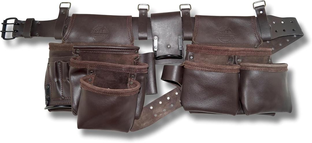 Graintex OD2222:: 10 Pocket Framers Tool Belt Premium Oil Tanned Leather with 2 Leather Belt for Constructors, Electricians, Plumbers, Handymen