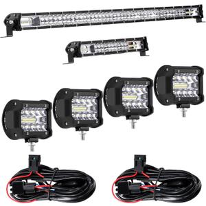 Frienda 8 Pcs 30, 15 Inch LED Light Bar Kit with 4 Inch LED Pods and 12 V Wiring Harness Kit Double Row Utv Truck Light Bars for Trucks ATV Utv SUV Pickup Boat