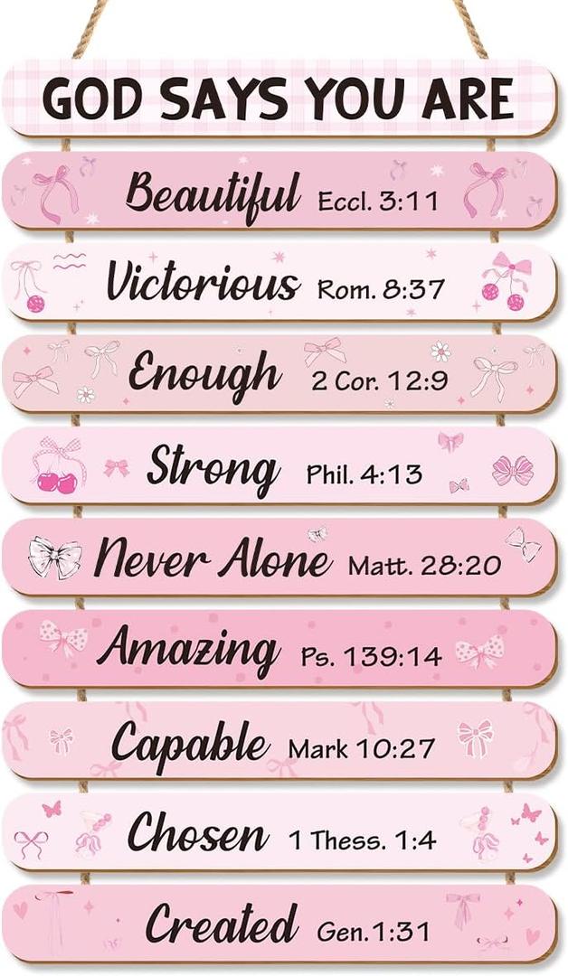 10 Pcs Inspirational Bible Verses Wall Art Decor, Christian Positive Affirmations Bedroom Bathroom Wall Decor, Pink Bow Aesthetic Room Decor for Teen Girls