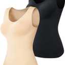 Shapewear Tank Tops for Women-Tummy&Waist Control Compression Camisole Slimming V-Neck Body Shaper Vest (Large, Black+beige)