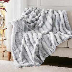 Hyde Lane Luxury Fluffy Faux Rabbit Fur Throw Blanket - Ultra Soft Cozy Blankets for Sofa, Couch, Bedroom | Warm Thick Fuzzy Throws As a Gift, Snow Lynx, 60"x80"
