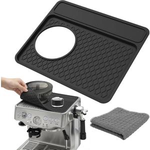Espresso Tamping Mat & Barista Towel Set Compatible with Breville 870 & 880, Food-Grade Silicone Anti-Scratch Mat, Heat-Resistant Non-Slip Coffee Bar Accessories, Black