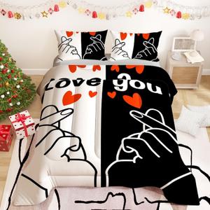 Love Theme Comforter Sets for Boys Girls Adults Teens,Acrylic Painting with Bright White and Black Colors.Decorative Bedding Comforter Sets with 2 Pillow Shams, Twin Size