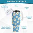 Light Blue Bg White Daisies Tumbler with Handle and Straw Leak Proof Tumbler 2 in 1 Lid Insulated Water Bottle Tumblers Stainless Steel Cup Large Travel Mug Cups, Gifts for Women Man, 40oz