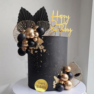 Man Cake Toppers Happy Birthday Cake Topper Black Gold Balls Cake Decorations for Birthday Wedding Baby Shower Party Decoration