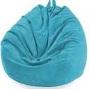 Bean Bag Chair Cover, Corduroy Stuffed Animal Storage Bean Bag Cover (No Filler) Oversized Soft Zipper Beanbag Cover for Living Room(Sky Blue,M)