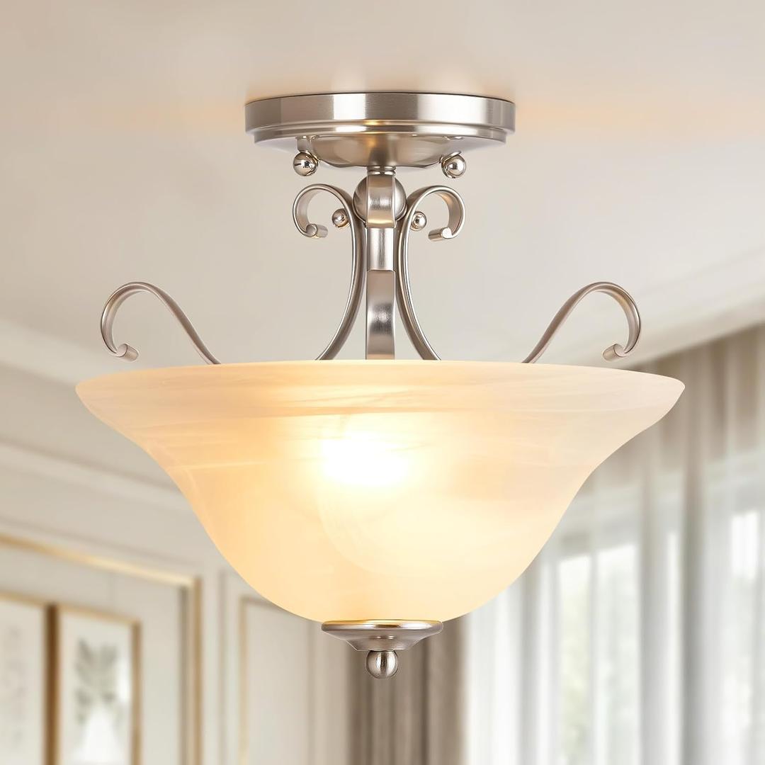12" Semi Flush Mount Ceiling Light, Brushed Nickel Ceiling Light Fixture, 12" D x 10" H
