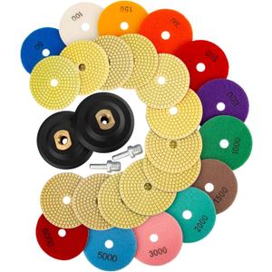 14 Pack 4 Inch Diamond Polishing Pads Kit with 2PCS 5/8-11 Backer Pad 12PCS Wet/Dry Polish Pad Set for Drill Grinder Polisher 50-8000 Grit Pads for Granite Marble Stone Concrete Countertop Quartz